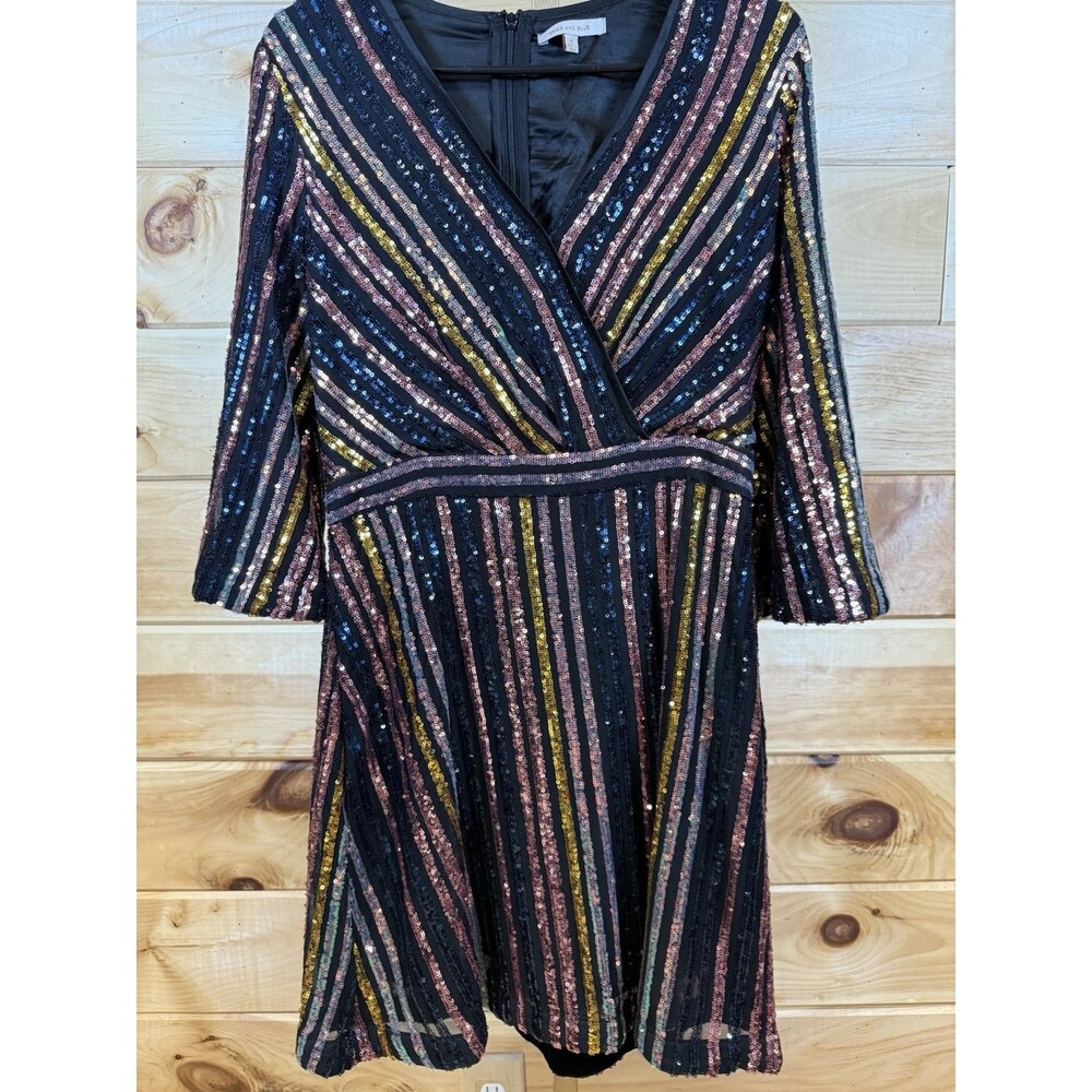 Skies Are‎ Blue striped sequin dress with long sleeves and a V-neckline Small
